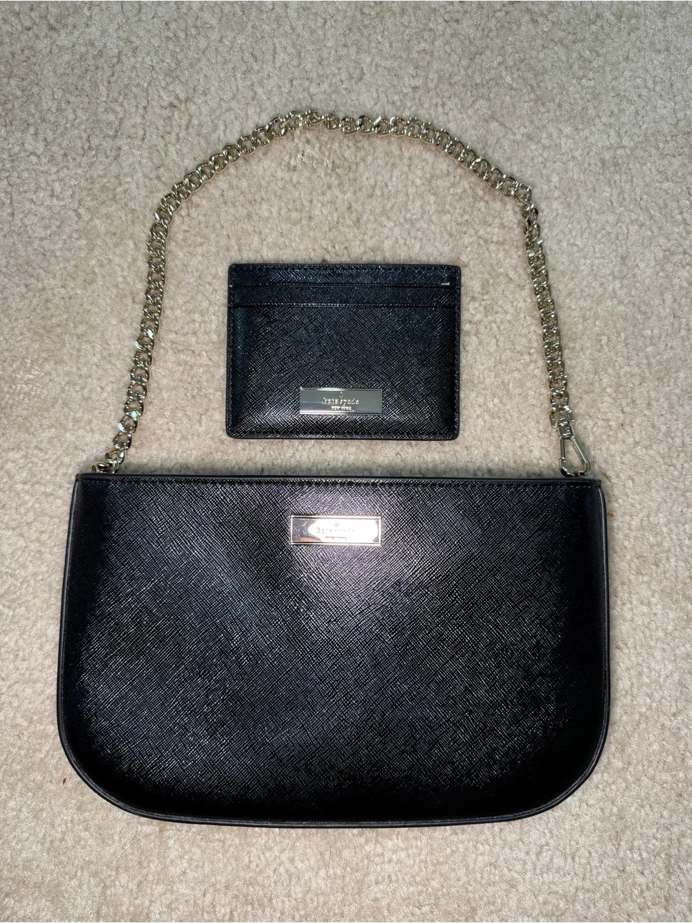 Kate Spade NY Kenzie Lilly Pochette chain straps matching card holder black